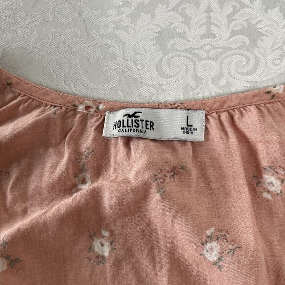 Y2K Hollister Shirt Large Pink Floral Cropped Top Blouse Smocked Renaissance - Picture 4 of 8